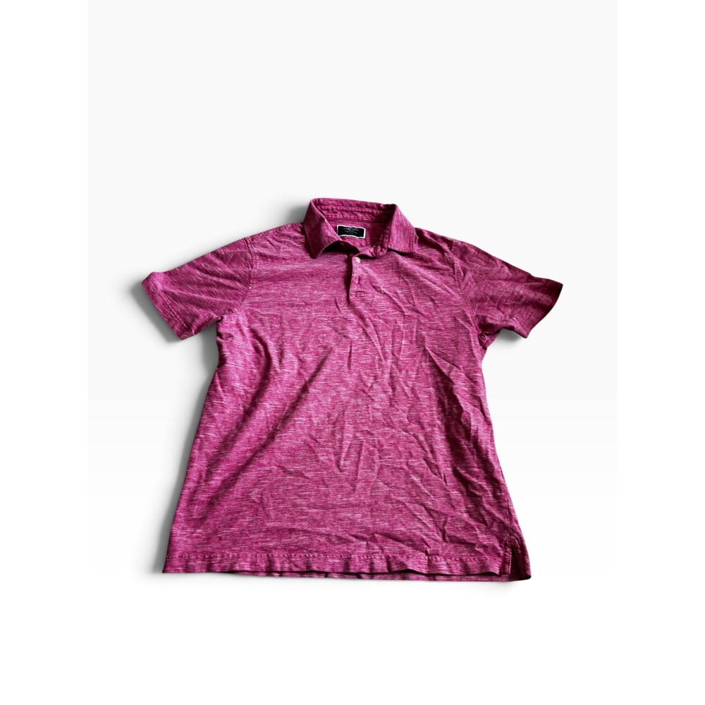 Charles Tyrwhitt Polo Shirt Mens Medium Pink Cotton Linen Slub Short Sleeve Top